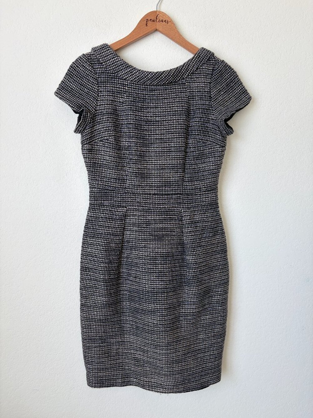 Boden Dress Womens US 4R Blue Cream Tweed Sheath Cap Sleeve Career Work